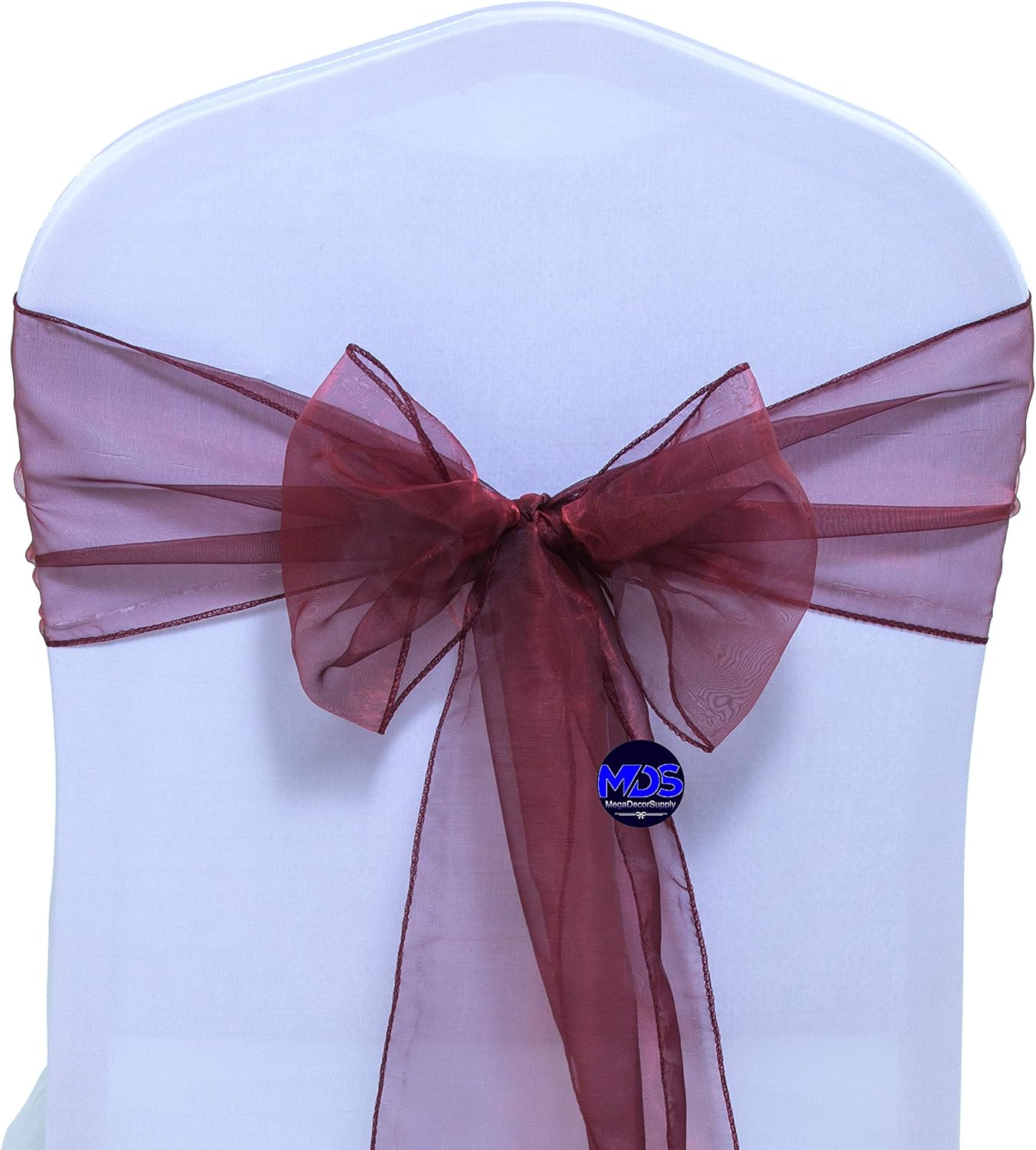 MDS Pack of 200 PCS Organza Chair Sashes Wider Dining Chair Bows Ribbon Tie Back for Wedding Party Birthday Bridal Shower Reception Event Banquet Home Chair Cover Decoration - Burgundy