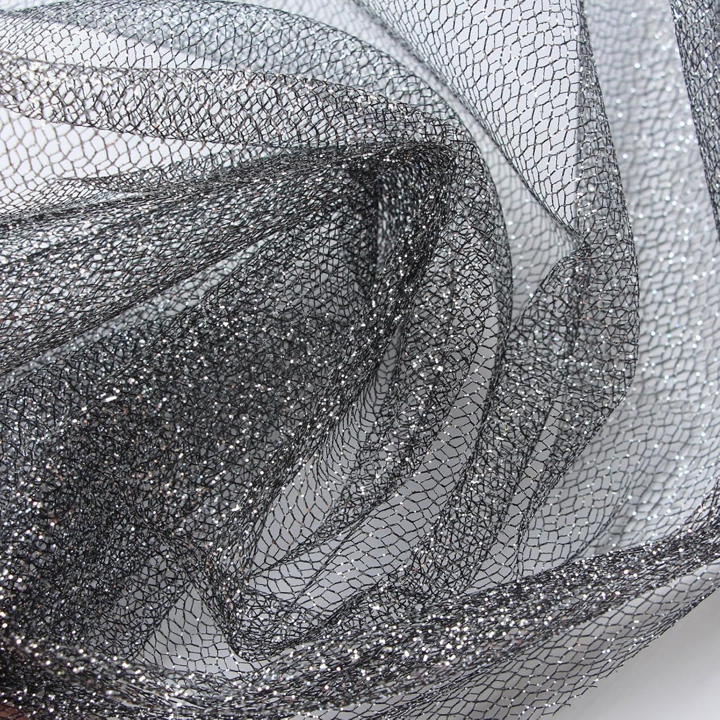 Glitter Tulle Fabric 56 Inch by 5.5 Yards Fabric Tulle Bolt for Wedding Christmas Decorations DIY White Tutu Baby Shower Table Skirt Ceiling Decor Birthday Party Craft Supplies-Black
