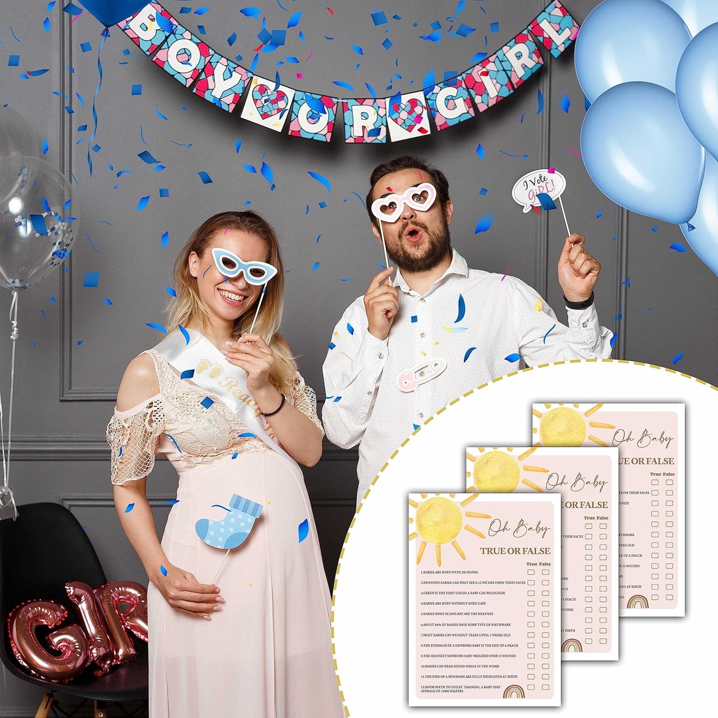 YSTEP Boho Sunshine 30 Oh Baby True or False Game Cards with 1 Answer Card, Gender Reveal Party Supplies Favors (5"x7") - D03