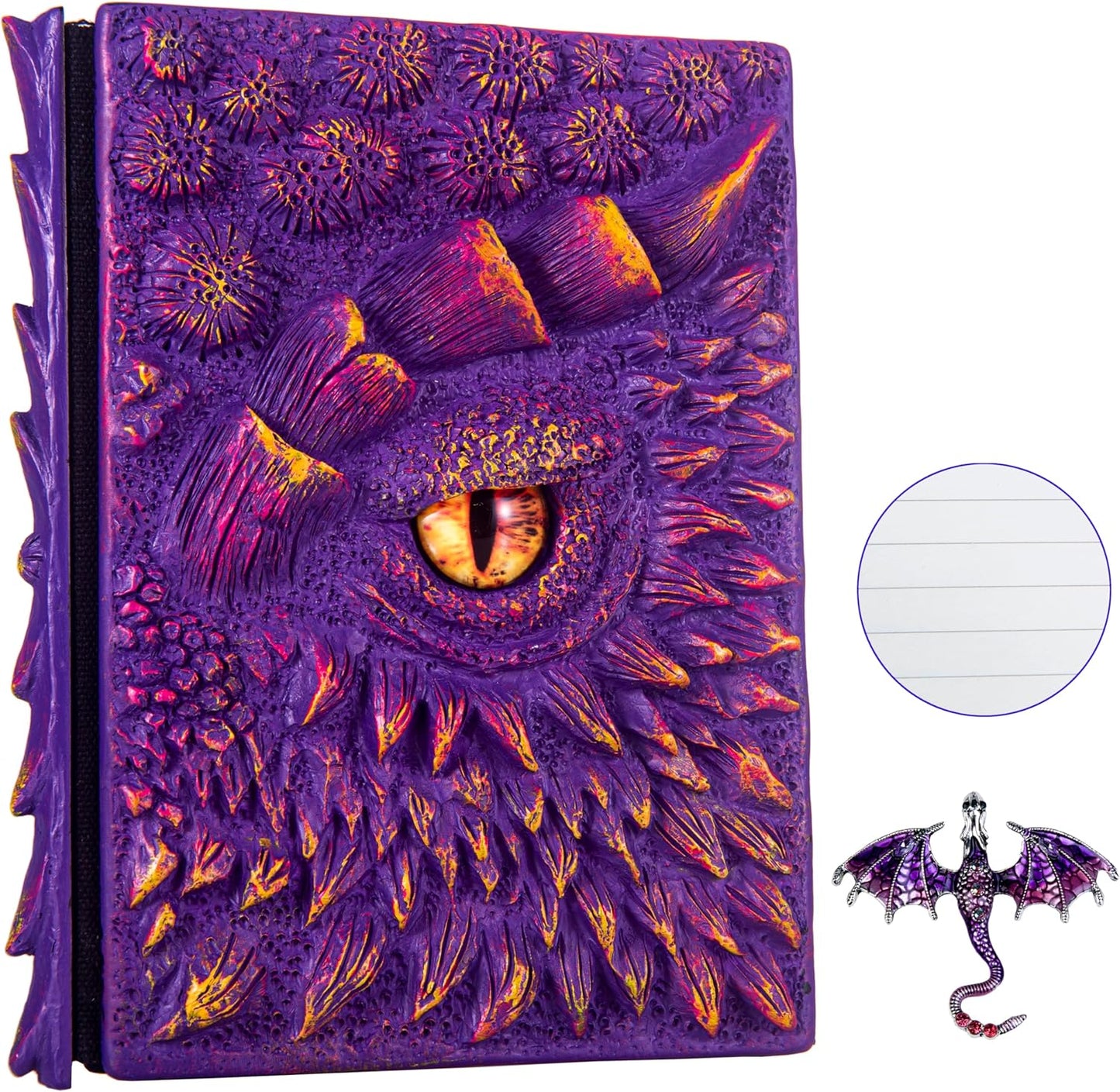 3D Dragon Eye Embossed Journal,Resin Engraving Notebook,Dnd notebook for Dragon Lovers ，Blank Paper,Hardcover Travel Notepad for Writing,Sketchbook,Collection,Gift,Decoration A4 and A5 Size (A5-Purple-Lined-Brooch)