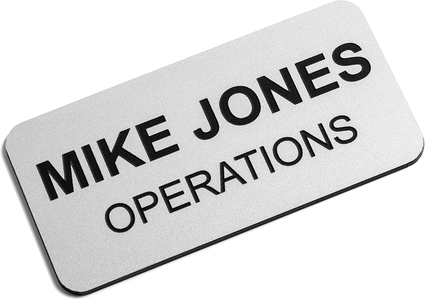 Custom Engraved Name Tag Badges – Personalized Identification with Pin or Magnetic Backing, 1.5 Inches x 3 Inches, Silver/Black