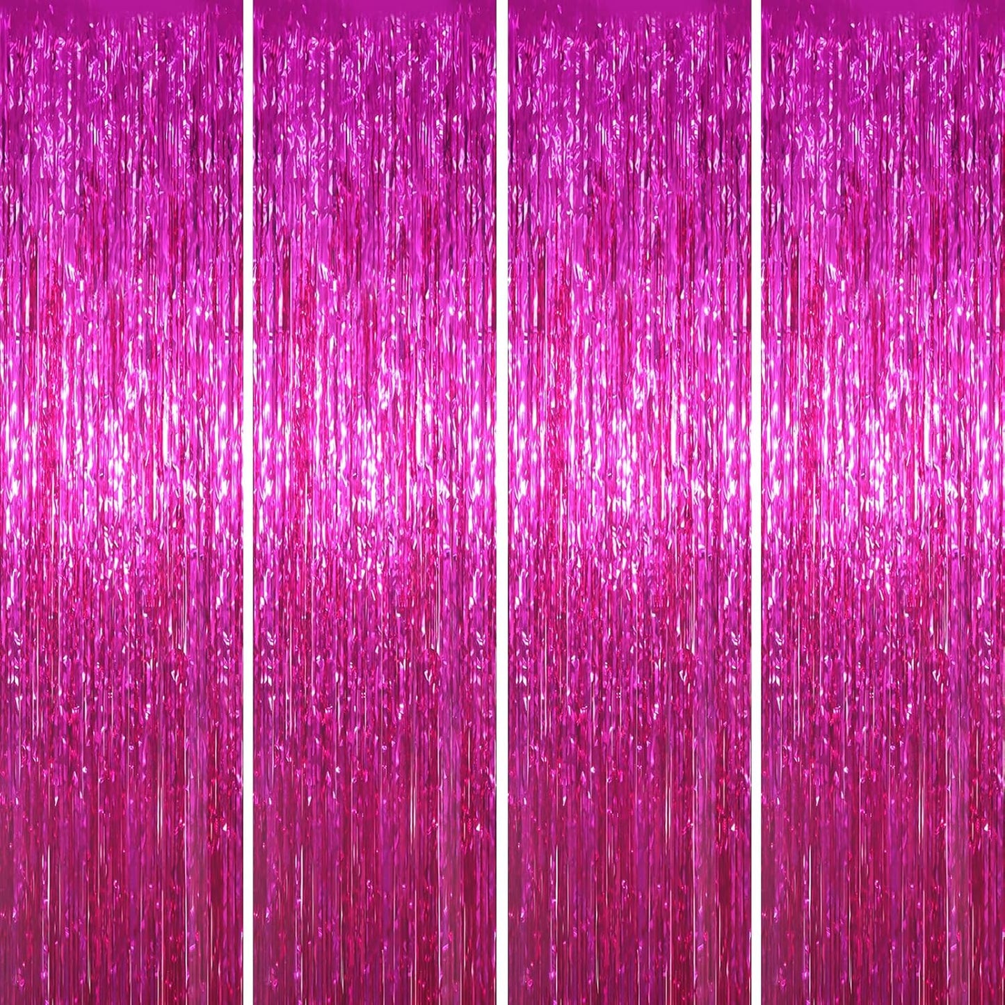 4 Pack Pink Foil Fringe Backdrop Curtains, Tinsel Streamers Birthday Party Decorations, Fringe Backdrop for Graduation, Baby Shower, Gender Reveal, Disco Party