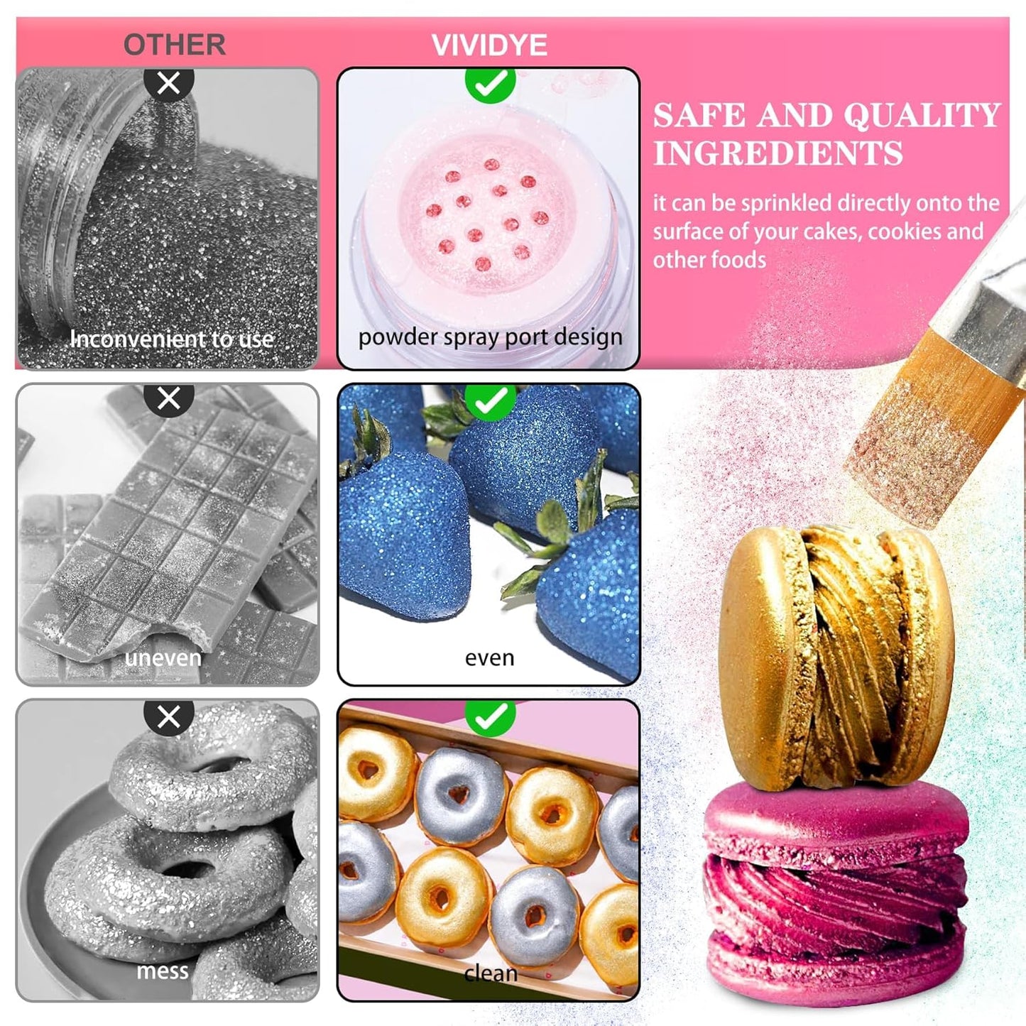 Edible Glitter - 4 Colors Luster Dust Edible Glimmer Powder for Sparkling Drinks, Foods, Wine, Beverage, Cake - Food Grade Shimmer Dust Powder for Baking, Cocktails, Cupcakes Decoration - 5g / Bottles