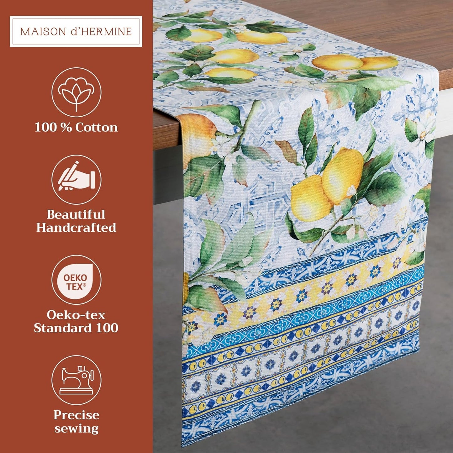 Maison d' Hermine Table Runner 100% Cotton Double Layer Table Runners 108 inches Long Decorative for Home Kitchen Dining Party Baby Shower Wedding Bridal Shower Spring Summer (Citrus, 14.50" x 108")