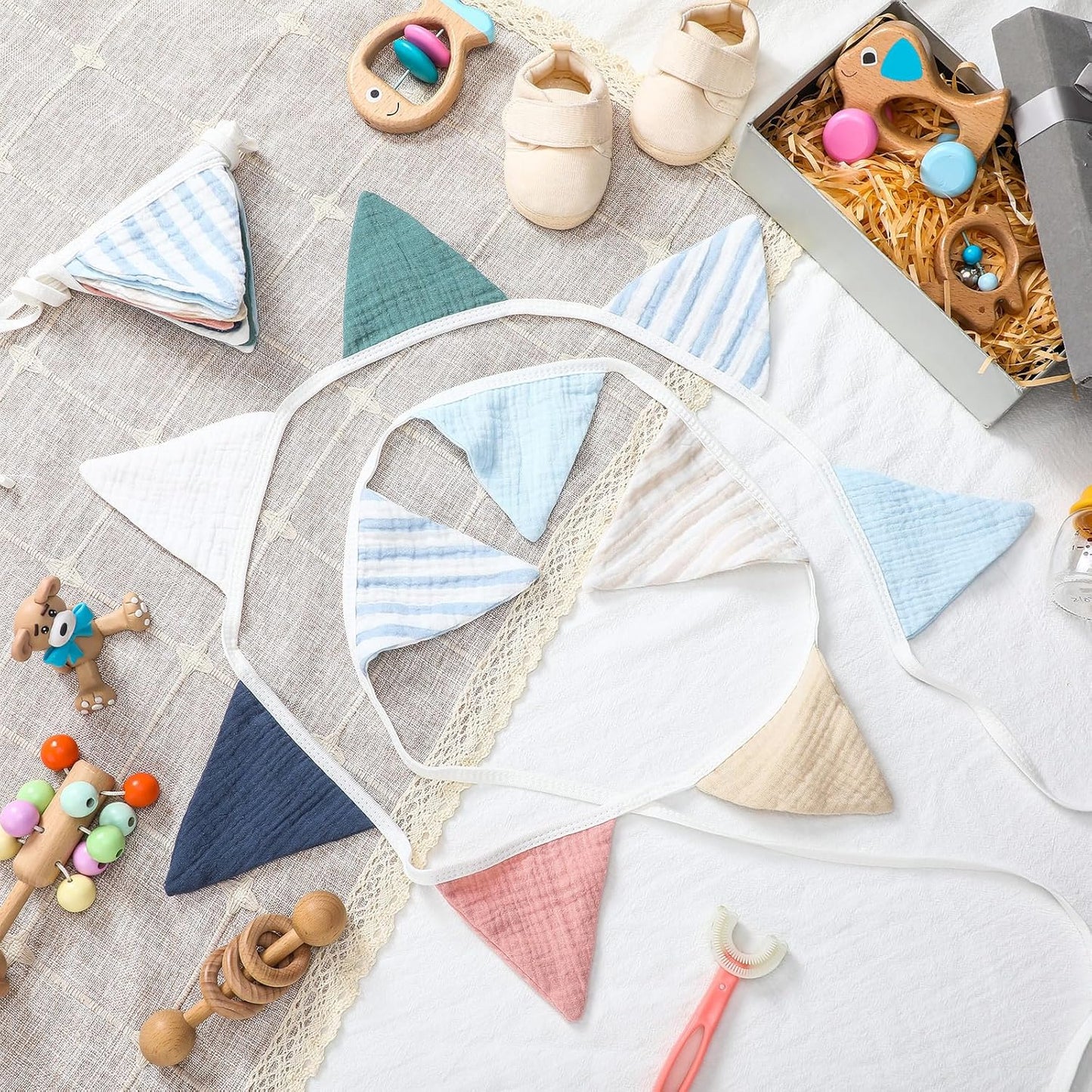 Oudain 15.5 ft Pennant Banner Flags, 2 Pcs Nursery Garland Triangle Bunting Flag Baby Banner for Nursery Decor Baby Birthday Boho Wedding Shower Party Event, Each 7.75 ft(Elegant Color)