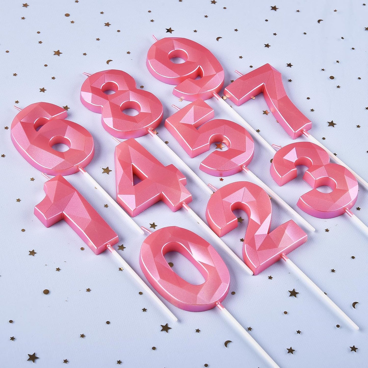 PHD CAKE 2.76 Inch Crystal Pink 8 Number Birthday Candles, Pink Cake Candles for Party Celebration