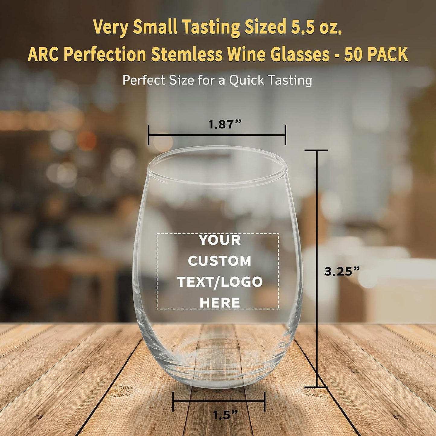 Custom Stemless Wine Glasses by ARC 5.5 oz. Set of 50, Personalized Bulk Pack - Perfect for Hotel, Bar, Restaurant or Lounge - Clear