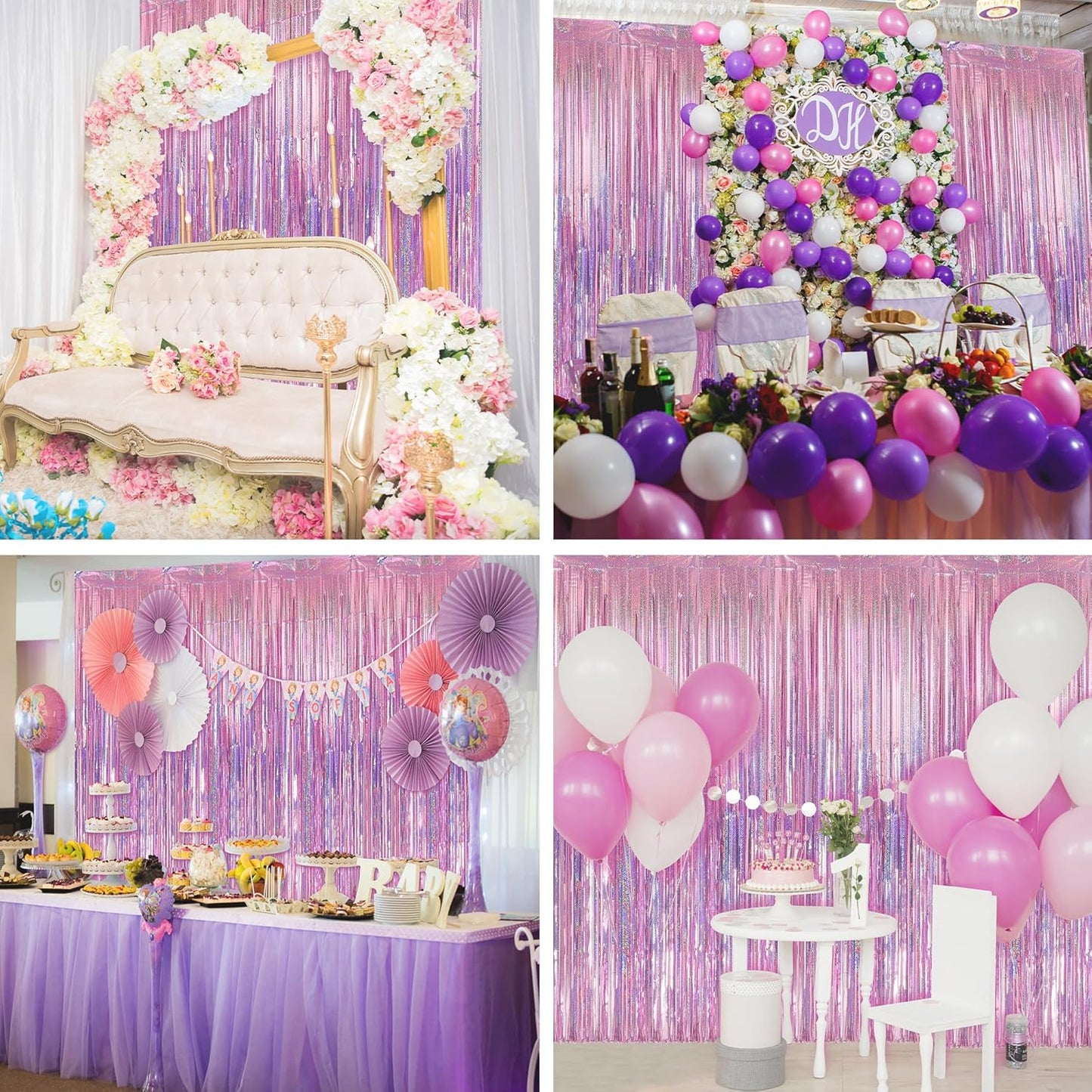 Crosize 3 Pack 3.3 x 9.9 ft Pink Foil Fringe Backdrop Curtain, Streamer Backdrop Curtains, Streamers Birthday Party Decorations, Tinsel Curtain for Parties, Galentines Decor, Preppy, Photo Booth