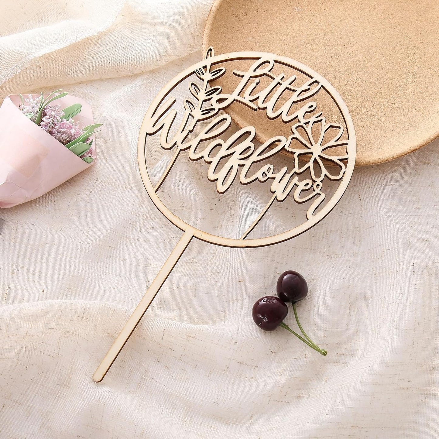 Little Wildflower Wood Cake Topper - Floral Wooden Cake Topper Decor, Baby Shower Gender Reveal Cake Sign Decorations, Photo Props