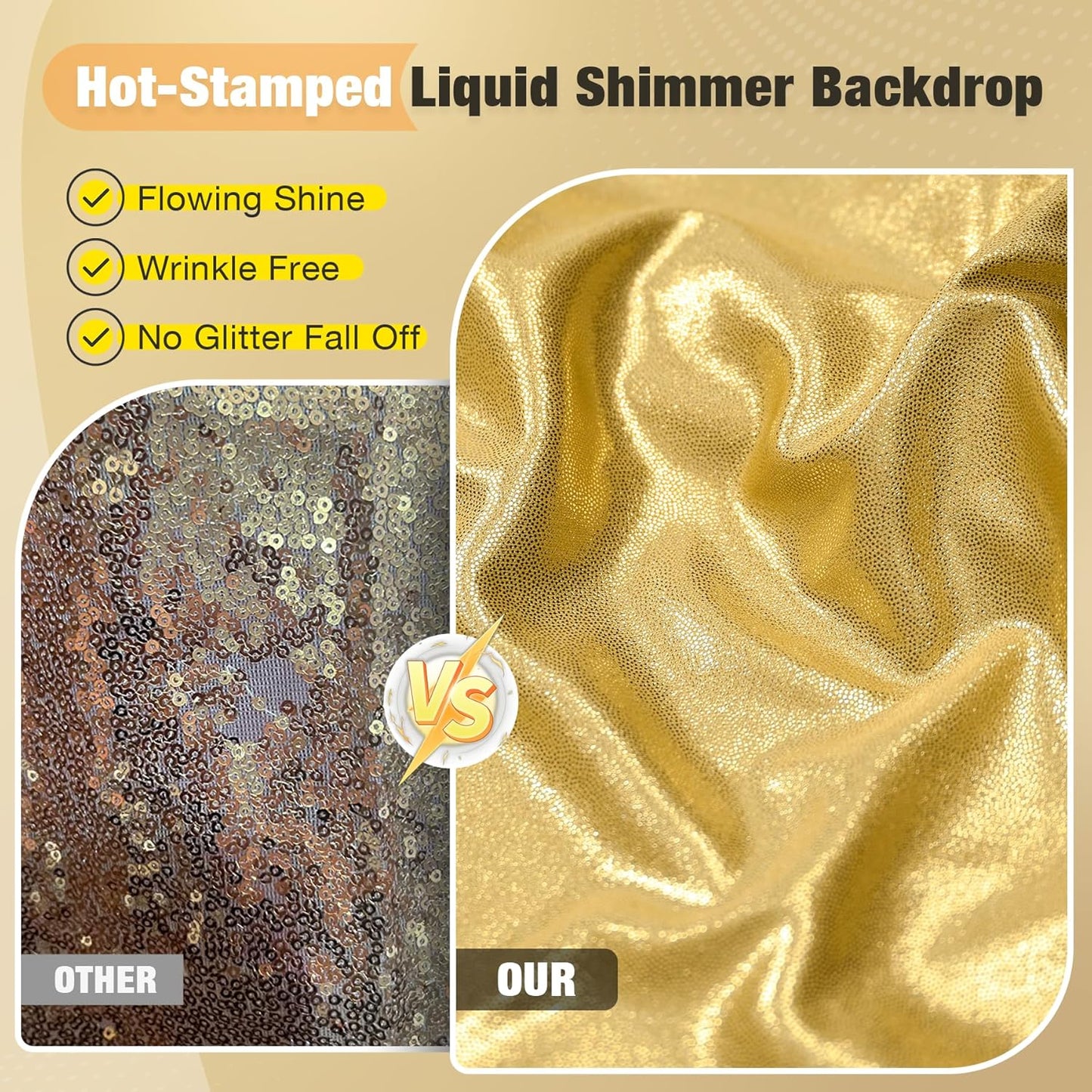 10x10FT Gold Sequin Backdrop - 2 Panels 5x10FT Wrinkle-Free Glitter Drapes for Weddings, Parties & Events