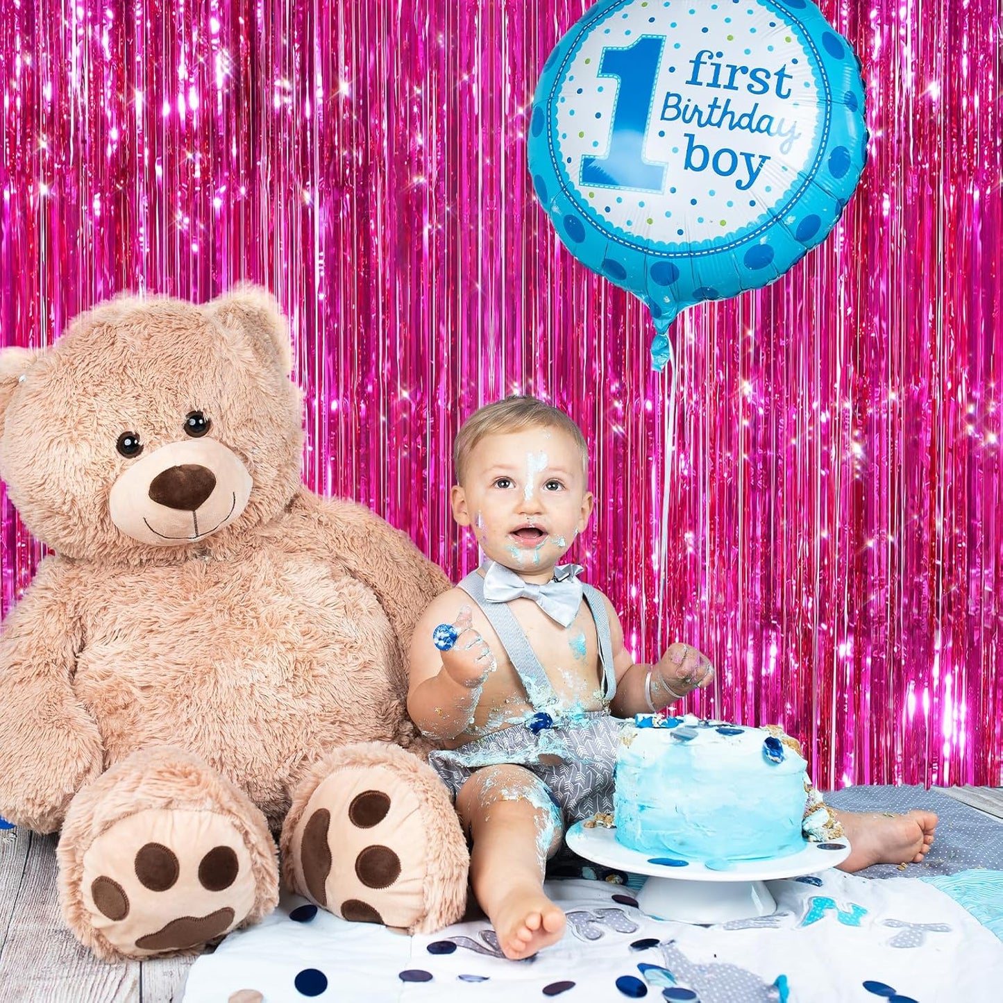 2Pack Hot Pink Metallic Tinsel Foil Fringe Curtains Backdrop for Pink Party Birthday Wedding Bachelorette Baby Shower Holiday Party Decorations Photo Booth Props, Bachelorette Christmas Party Decors