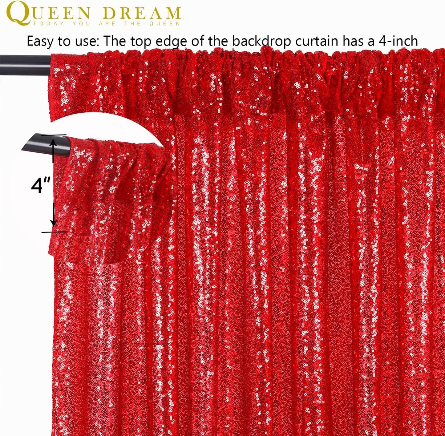 8ft x 8ft Red Sequin Backdrop Party Backdrop Curtain for Wedding Birthday Event Ceremony Wall Decorations