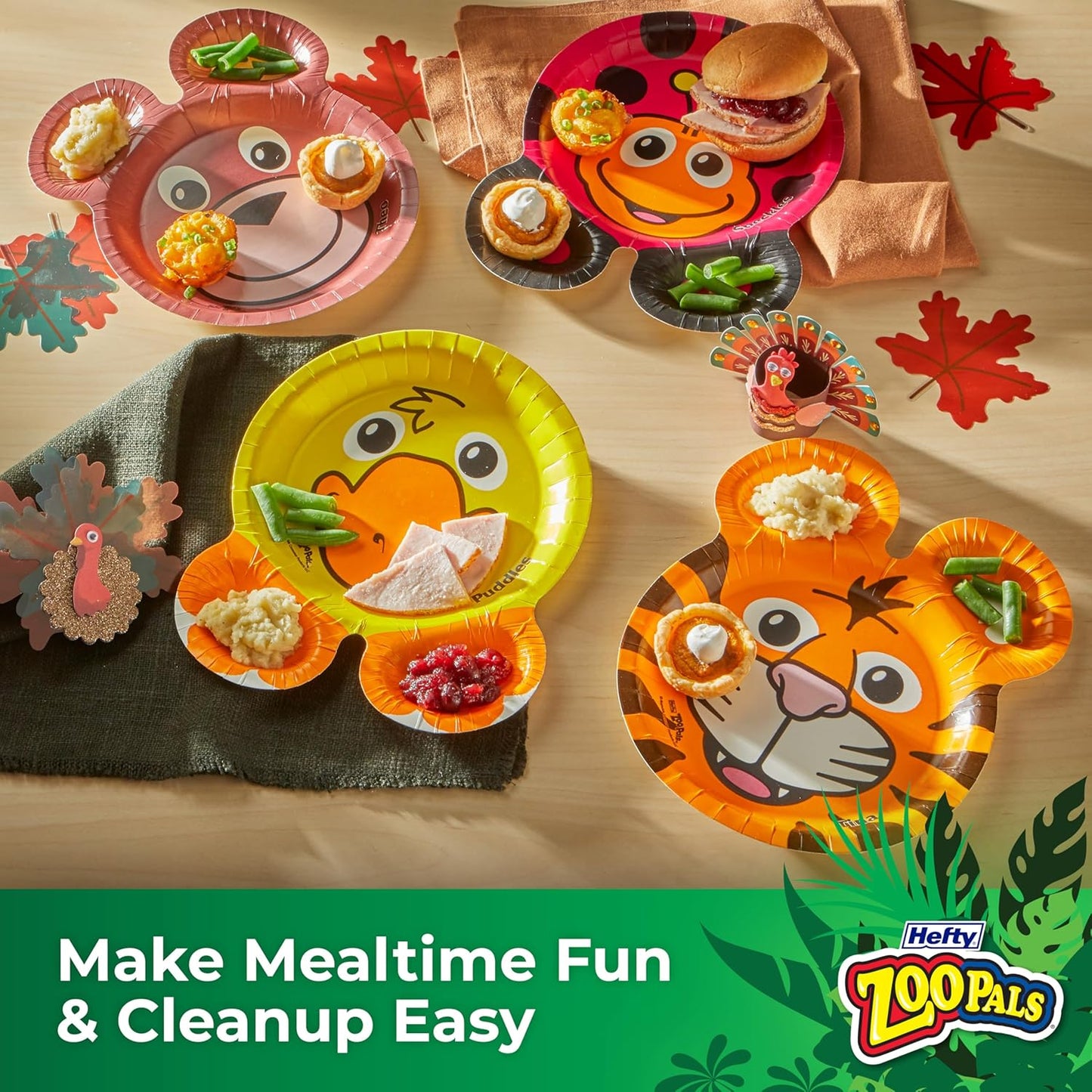 Hefty Zoo Pals Party Edition Paper Plates for Kids, Assorted Animal Designs, 7.75 Inches with Two Dipping Compartments, Multi-Color, 20 Count