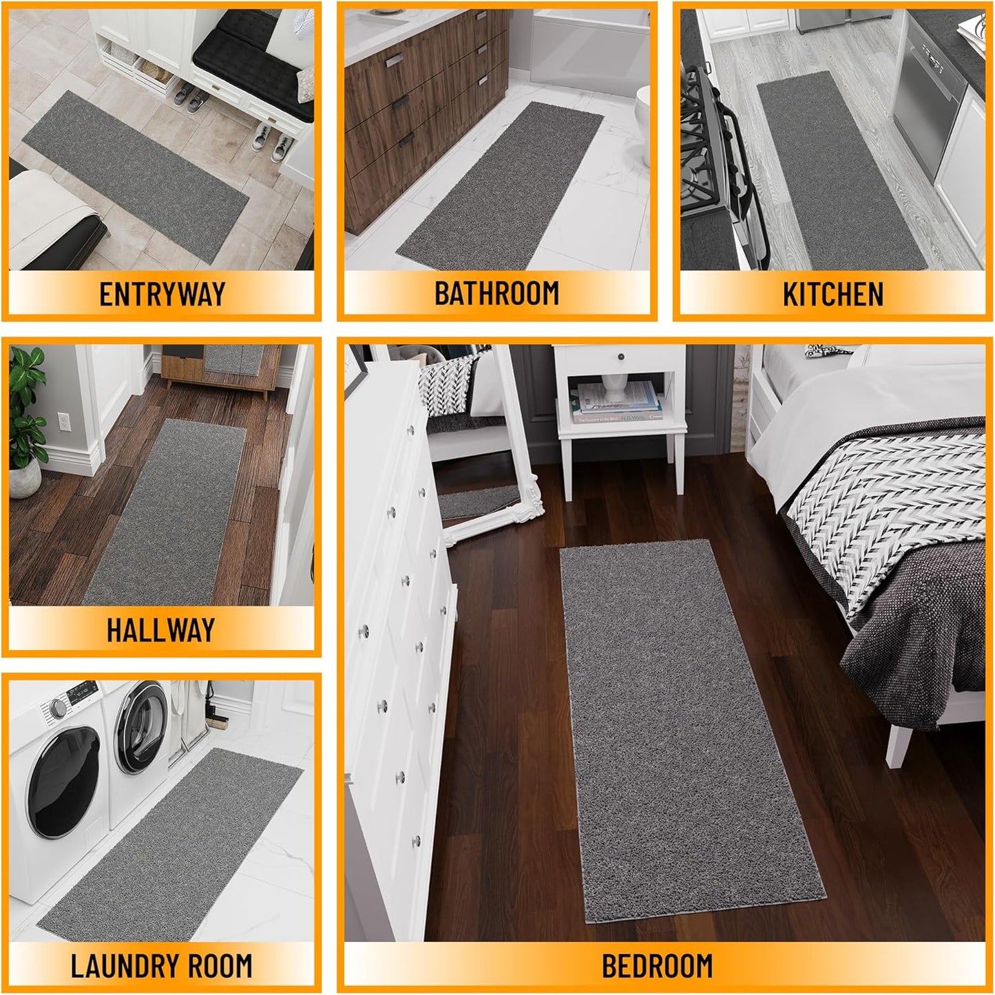 Ottomanson 2' x 3' Shaggy Area Rug - Plush & Cozy Non-Slip Carpet for Bedroom, Living Room & Nursery - Non Shedding & Durable for High-Traffic Areas, Gray