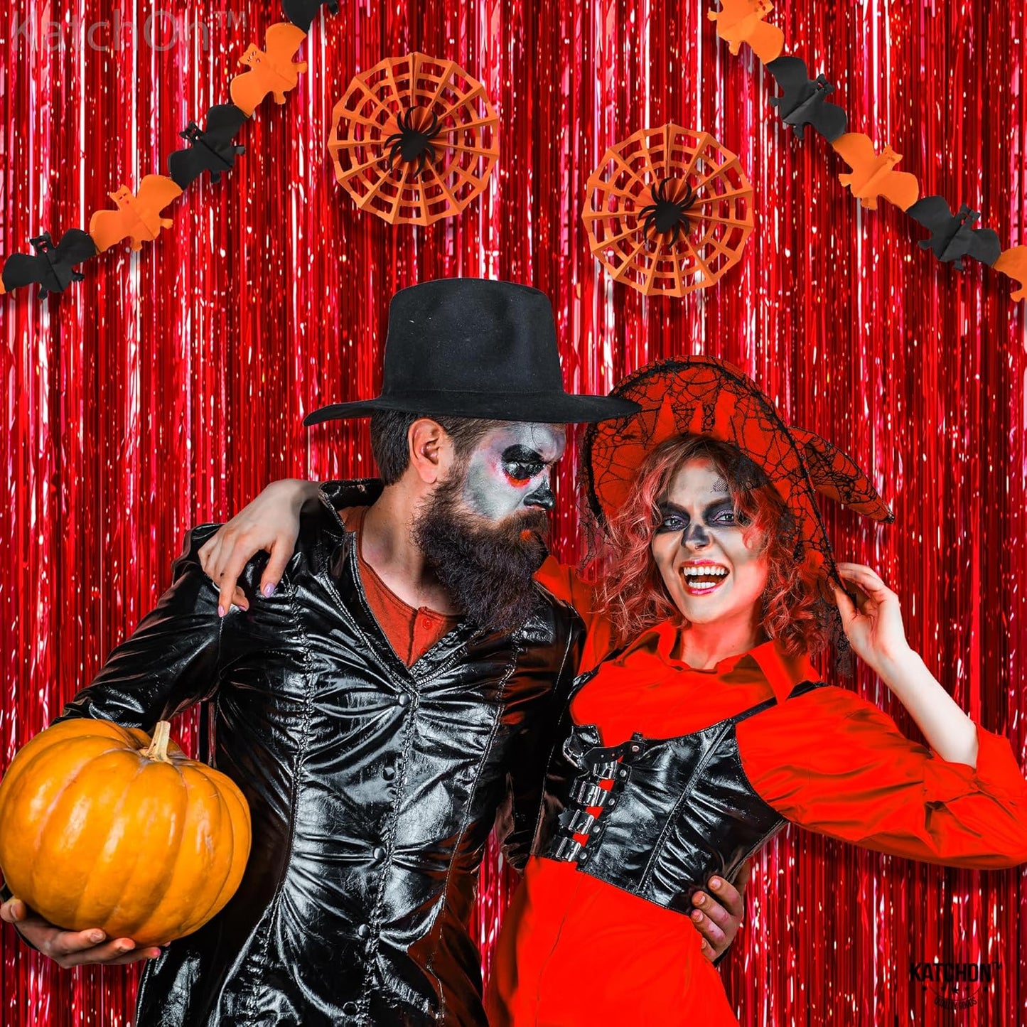 KatchOn, XtraLarge Red Streamers for Red Party Decorations - Pack of 2 | Fringe Backdrop for Anniversary, Bachelorette, Birthday Decoration | Casino, Halloween Decor