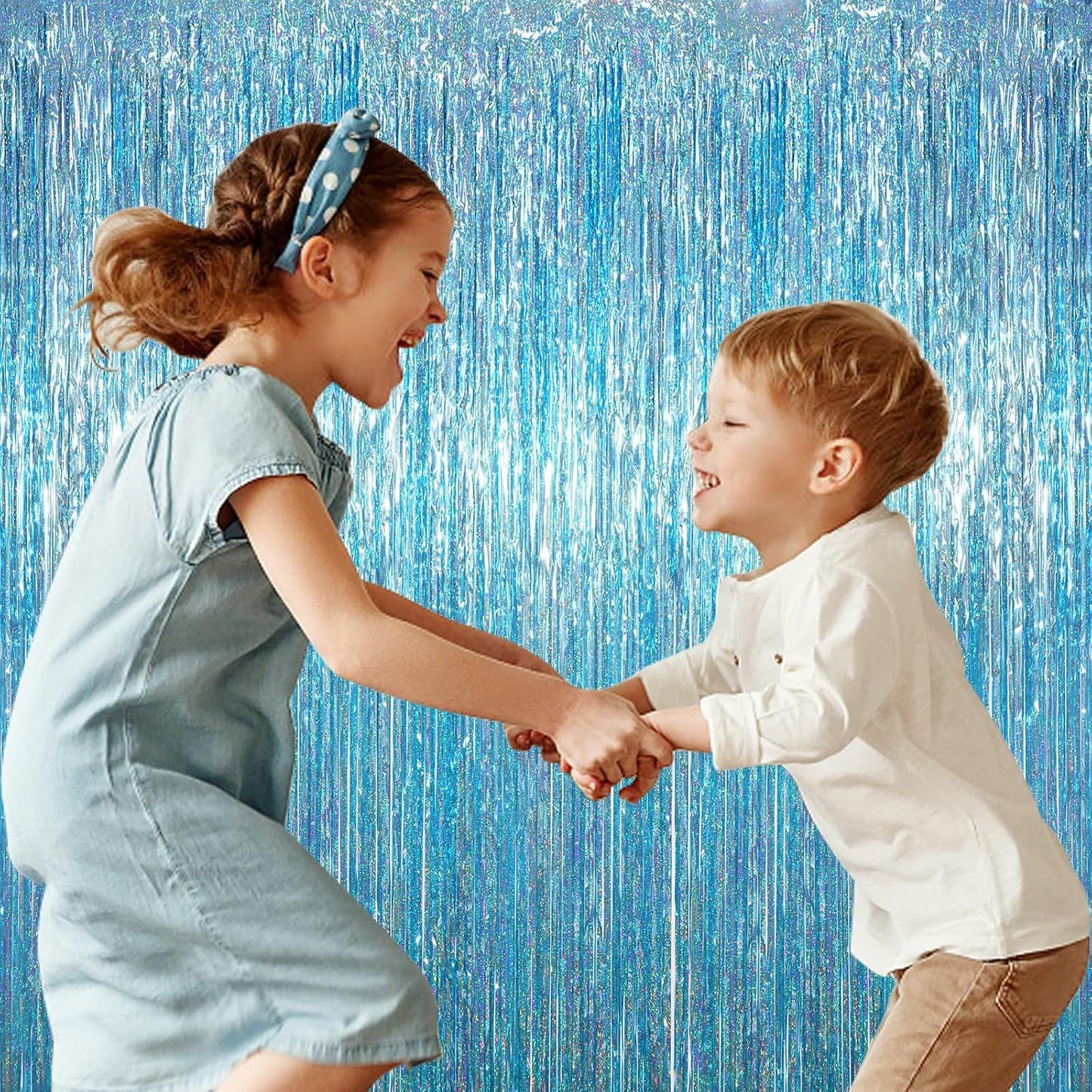 3 Pack 3.3 x 6.6 ft Light Blue Foil Fringe Backdrop Curtains, Tinsel Streamers Party Decorations, Fringe Backdrop for Birthday, Baby Shower, Gender Reveal, Graduation