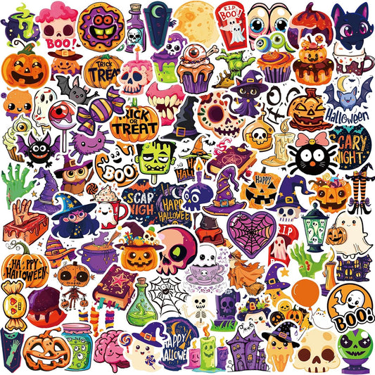 XZENTIRA, 100 PCS Halloween Stickers for Kids Teens Adults, Halloween Cartoon Pumpkin Themed Stickers, Vinyl Waterproof Holiday Party Stickers, Halloween Holiday Party Favors Gifts