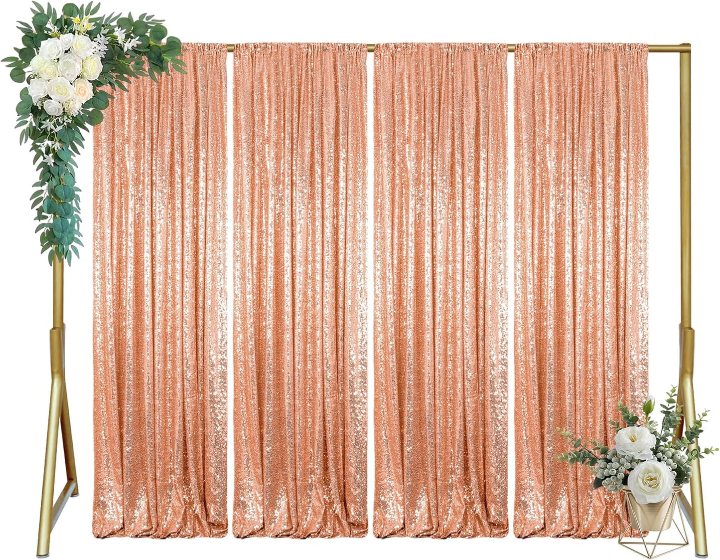 ShinyBeauty Rose Gold Backdrop Curtain 10ft Sequin Backdrop-Curtain 4 Panels Curtains Gold Photography Background for Christmas Halloween Xmas