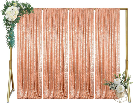 ShinyBeauty Rose Gold Backdrop Curtain 10ft Sequin Backdrop-Curtain 4 Panels Curtains Gold Photography Background for Christmas Halloween Xmas