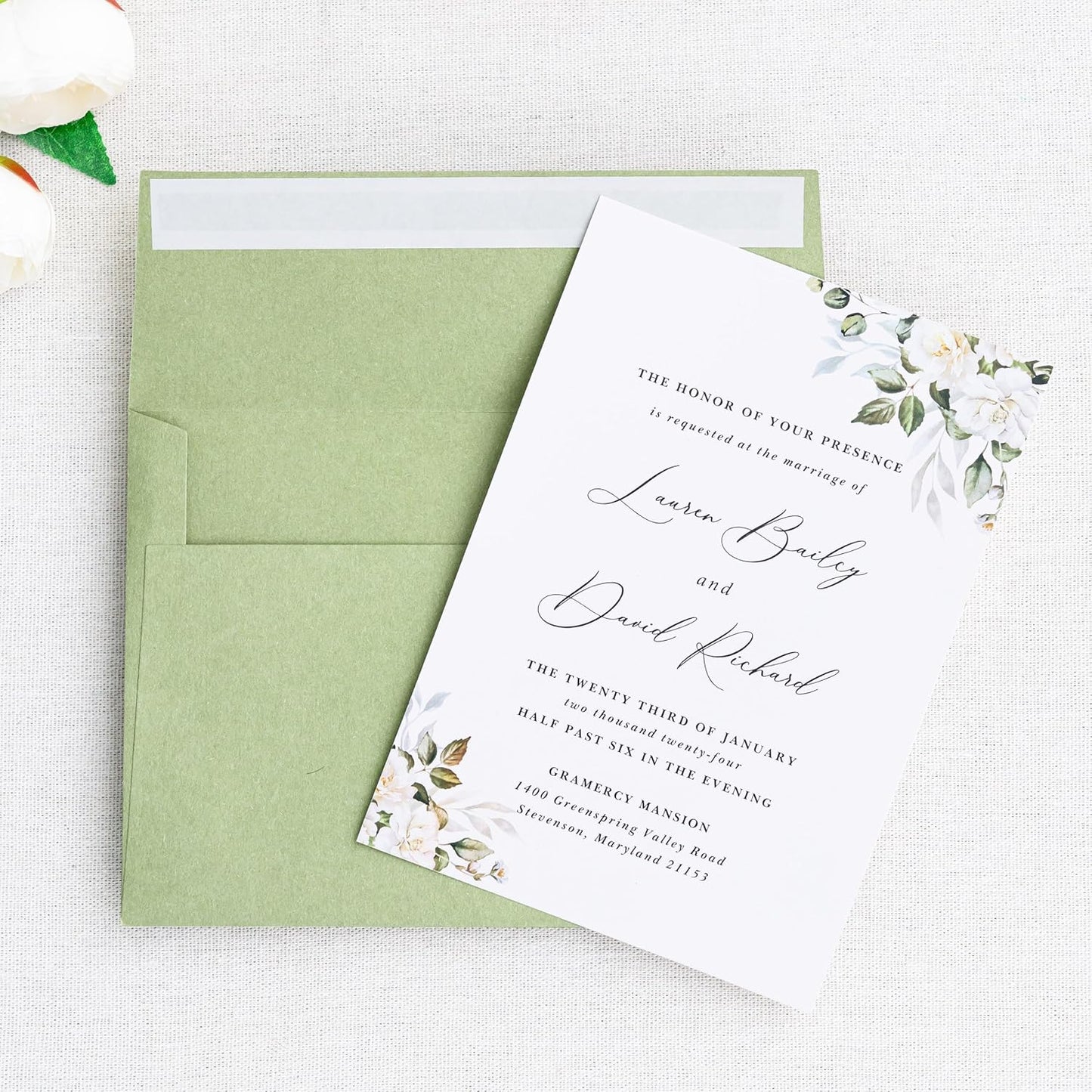 PONATIA 50 Pieces 5x7 Envelopes, A7 Envelopes Self Seal for Weddings, Invitation Cards, Photos, Postcards, Greeting Cards Mailing, Baby Shower, Graduation, Christmas Gift Cards (Sage Green)