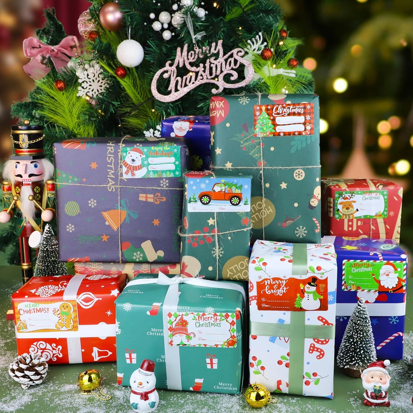 500 PCS Christmas Gift Tags,Christmas Name Tags Stickers Roll, Self-Adhesive Christmas Labels for Presents, Gift Bags, Boxes, Xmas Holiday Wrapping Paper Christmas Decorations