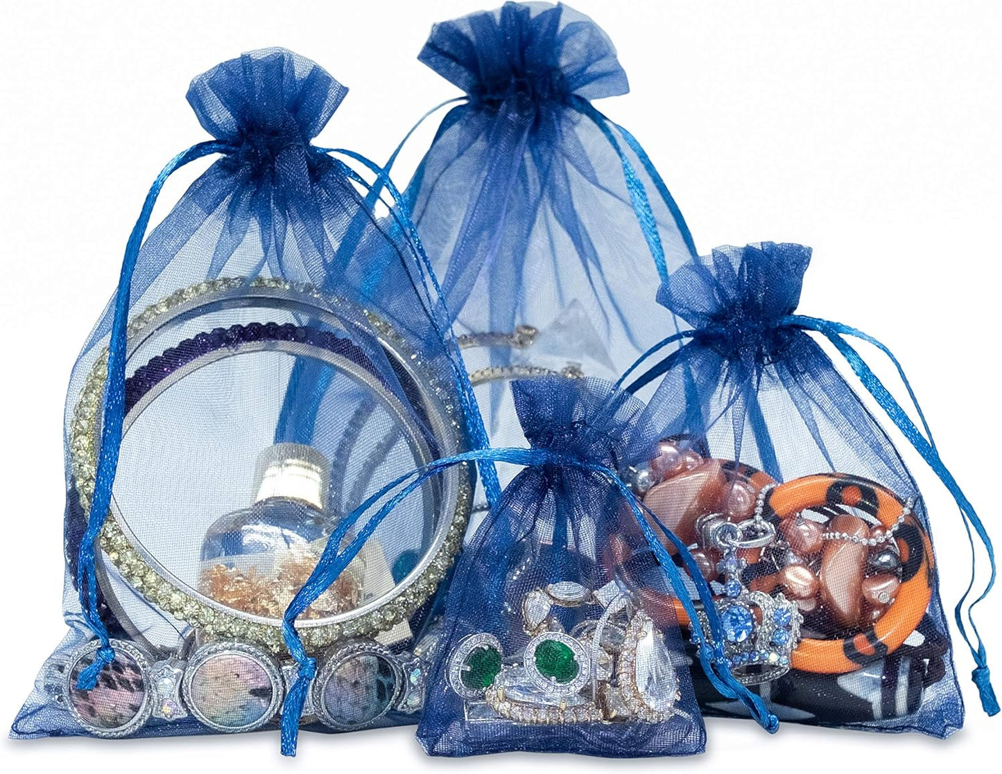 TheDisplayGuys 48-Pack 3x4 Navy Blue Sheer Organza Gift Bags with Drawstring, Jewelry Candy Treat Wedding Party Favors Mesh Pouch