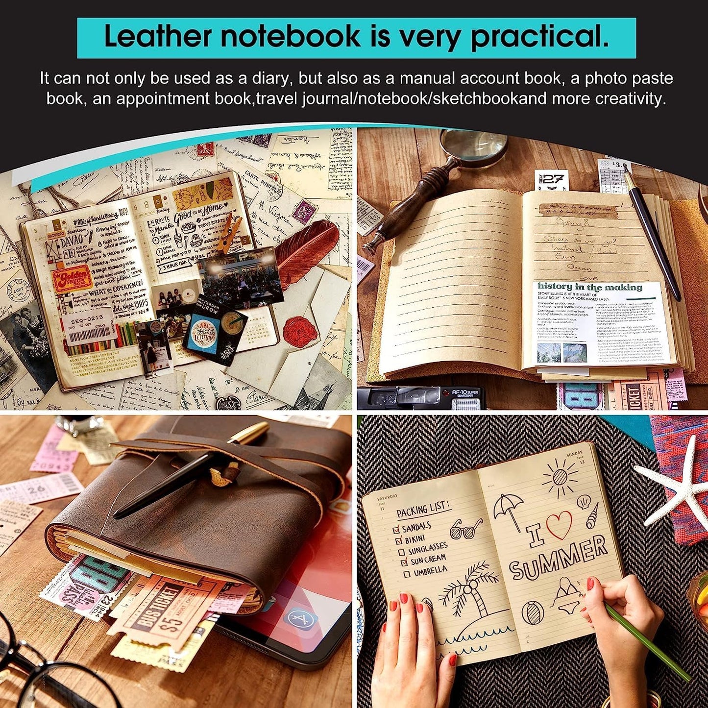 Genuine Leather Notebook - 5x7.1 Inch Vintage Journal for Writing, Travel, Artists, Women and Men - Blue