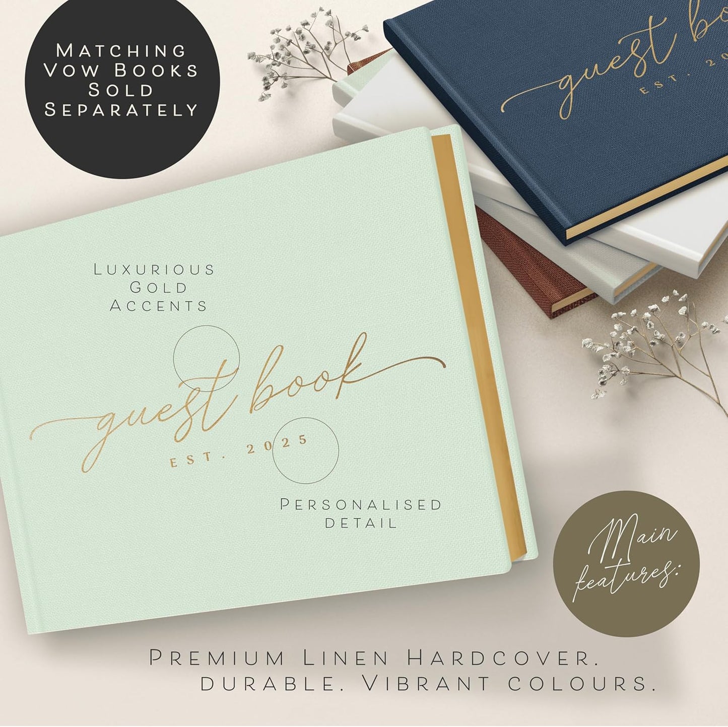 Personalized 2025 Wedding Guest Book for Reception — Guestbook to Sign In, Elegant Baby Shower Guest Book for Party & Birthday — Photo & Polaroid Guest Book for Wedding & Bridal Shower (Mint)