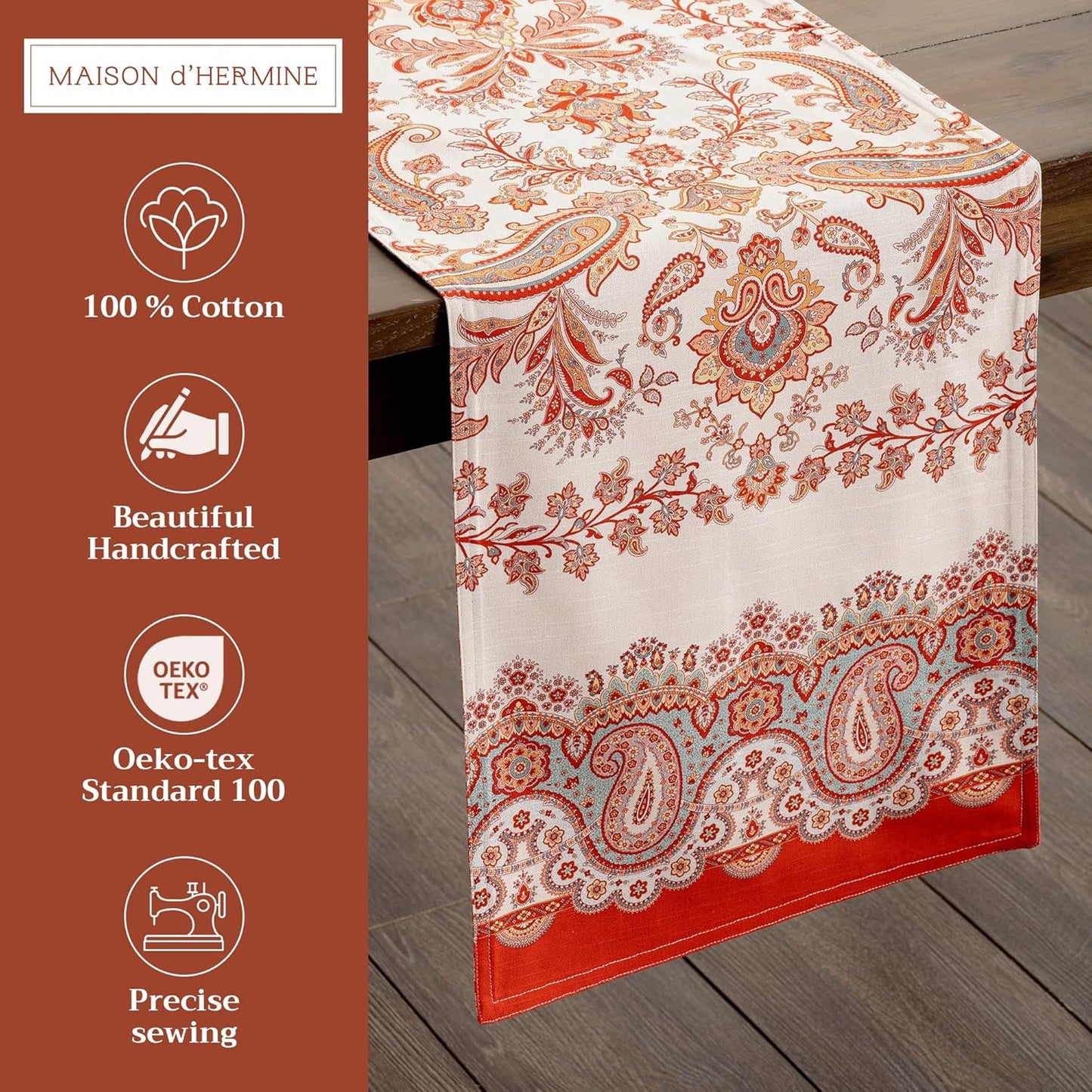 Maison d' Hermine Table Runner 100% Cotton Double Layer Table Runners 72 inches Long Decorative for Home Kitchen Dining Party Baby Shower Wedding Bridal Shower (Cachemire, 14.50" x 72")