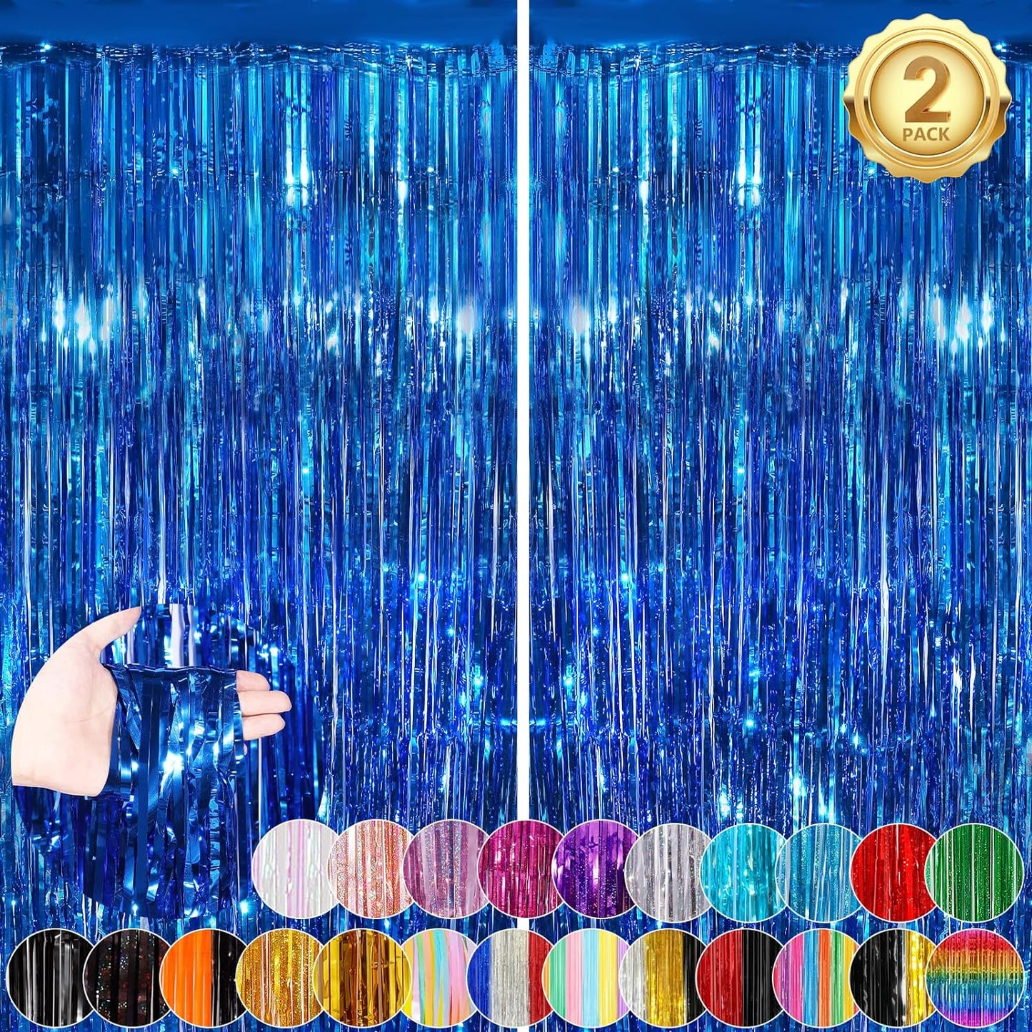 Blue Fringe Curtain Party Streamers 2Pack 3.3 x 8.3 Ft Foil Fringe Backdrop Curtains for Birthday Wedding Bridal Baby Shower Holiday Tinsel Streamers Blue Christmas Party Decorations Door Streamer