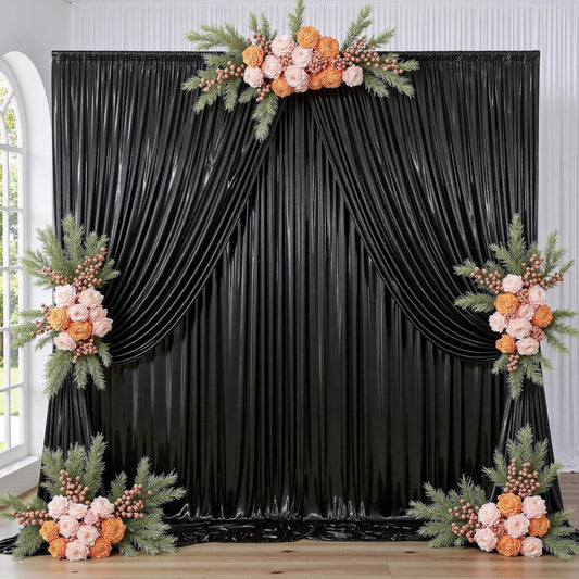 20ftx10 ft Black Glitter Sequin Backdrop Curtain for Parties, Wrinkle Free Sparking Backdrop Drapes, 4 Panels 5x10ft Shimmer Photo Back Drop Cloth for Wedding Birthday Photography Background