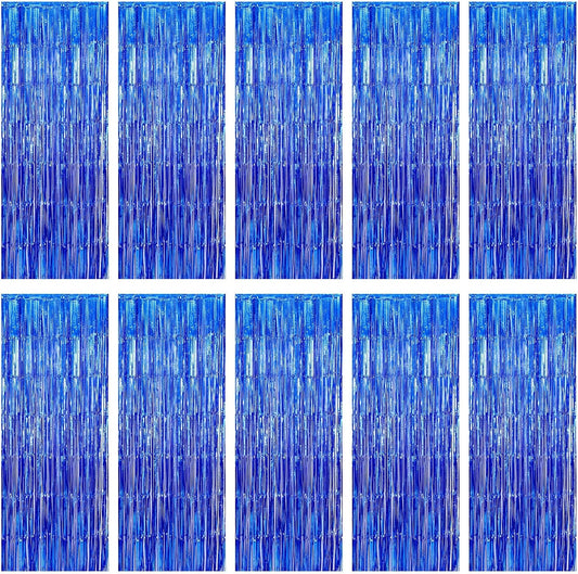 10 Pack Navy Foil Curtain Backdrop 3.2ft x 9.8ft Black Metallic Tinsel Foil Fringe Curtains Streamer Photo Booth Backdrop for Birthday Party Engagement Bachelorette Party Decorations (Navy)