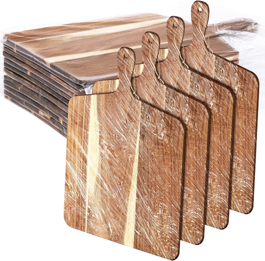 Patelai 12 Packs Wooden Cutting Board Set with Handles Large Kitchen Serving Plain Chopping Board Bulk Gifts for Mom for Vegetables Meat Pizza Cheese Fruit Bread(Acacia Wood,17 x 13 Inch)