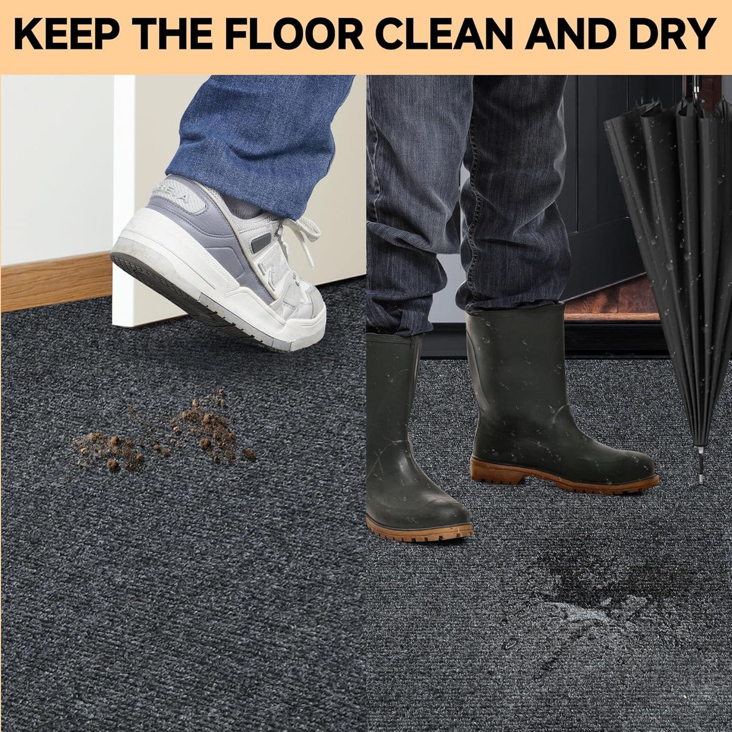 jxgzyy Runner Rugs 3 x 10 ft, Non Slip Entrance Doormat, 0.25” Thickness Indoor Outdoor Carpet Runner with Rubber Backing, Waterproof Custom Size Heavy Duty Floor Mat for Hallway Laundry Patio