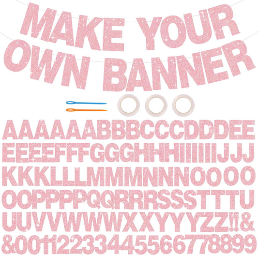 BEISHIDA 116 PCS Glitter Dark Pink DIY Letter Banner Kit Make Your Own Banner，Including 111 Letters and Numbers 3 Rope and 5 Threading Device,Customized for Birthday Graduation Wedding Party Decor