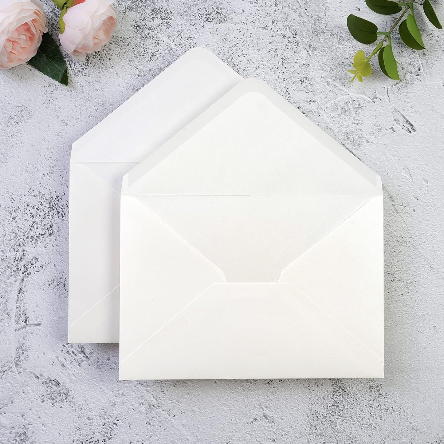 PONATIA 50 PCS/Pack A7 Envelopes, 5.25 x 7.25'' Sparkle Ivory Envelope, Perfect 5x7 Envelopes for Wedding Invitation Cards, Christmas Gift Cards Envelope, Acrylic Invitations, Photos