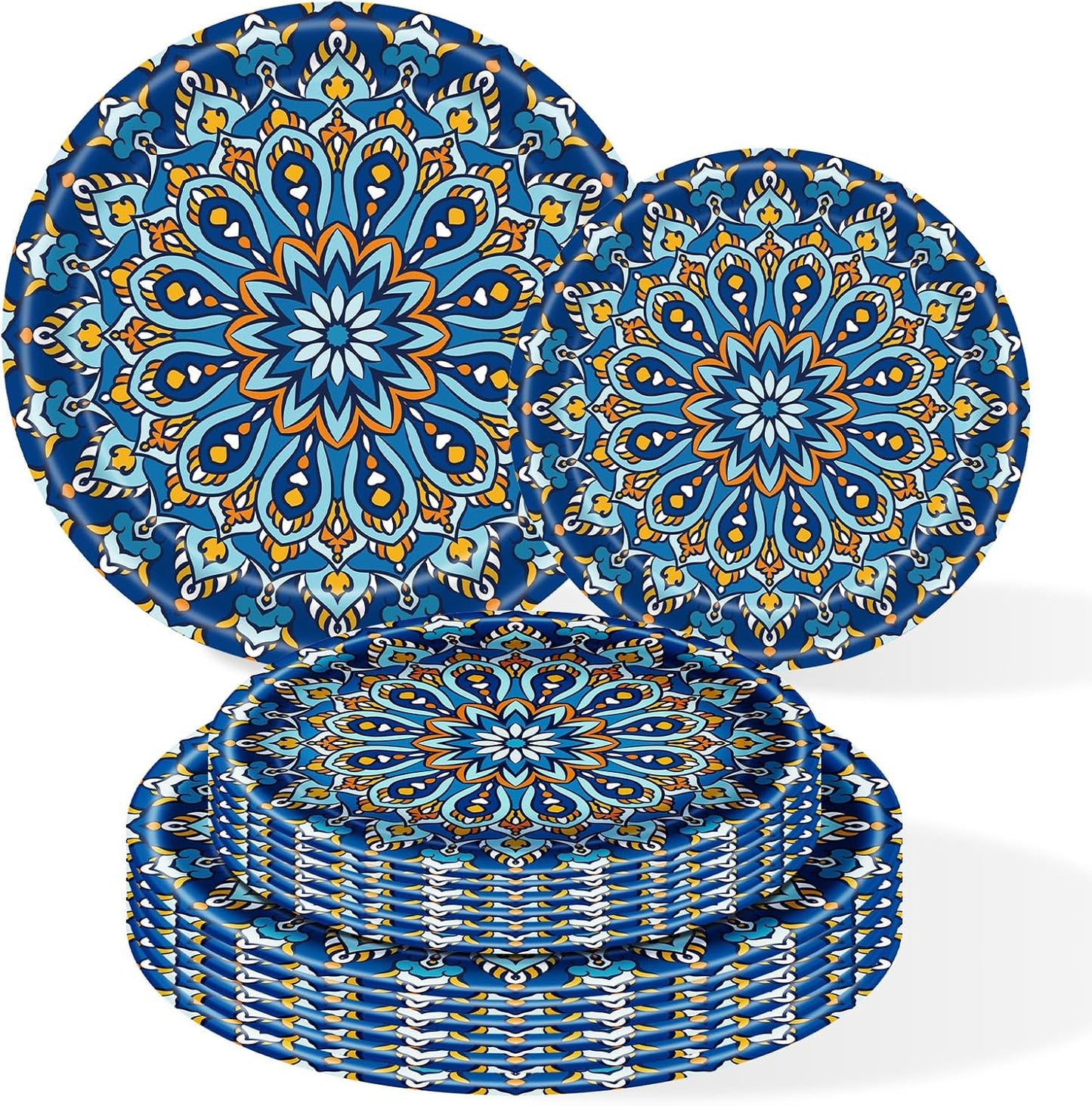 100 Count Boho Paper Plates (50×7"+ 50×9") – Disposable Plates for Party, Retro Bohemian Style Dessert Dinner Plate Set for Daily Use, Holiday, Wedding, Events