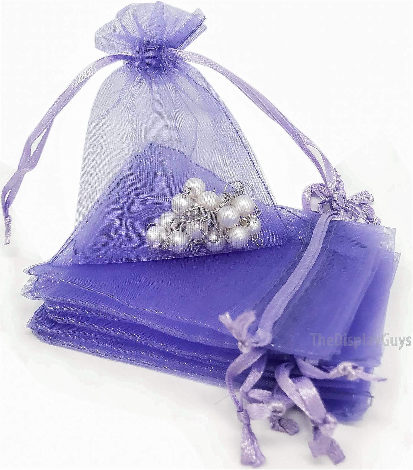 TheDisplayGuys 100-Pack 3x4 Lavender Sheer Organza Gift Bags with Drawstring, Jewelry Candy Treat Wedding Party Favors Mesh Pouch