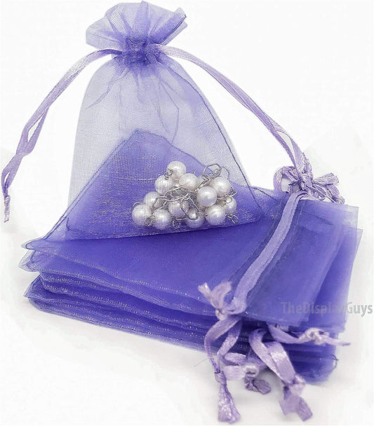 TheDisplayGuys 48-Pack 4x6 Lavender Sheer Organza Gift Bags with Drawstring, Jewelry Candy Treat Wedding Party Favors Mesh Pouch