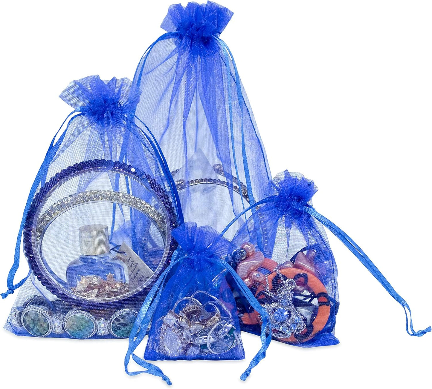 TheDisplayGuys 48-Pack 3x4 Royal Blue Sheer Organza Gift Bags with Drawstring, Goodie Bags for Jewelry, Candy Bags, Treat Bags, Wedding Favors Small Mesh Bags
