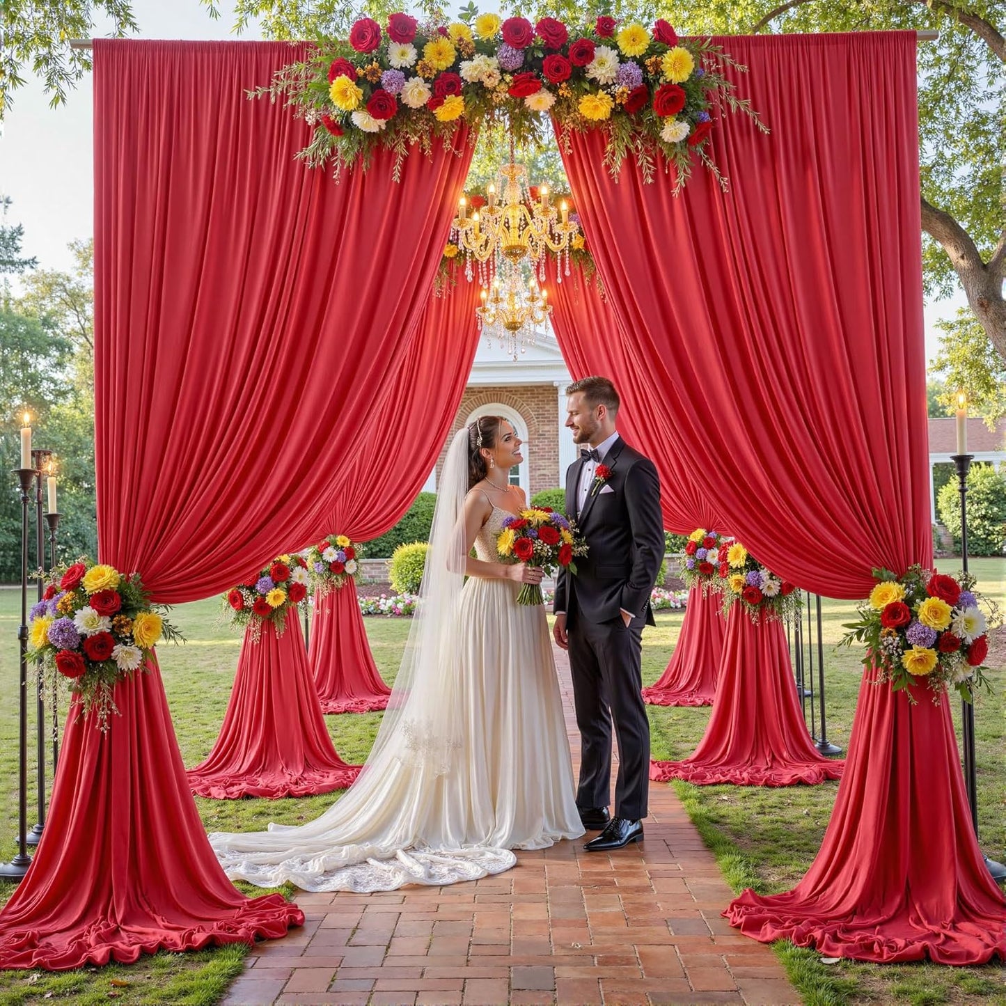 60×12ft Wrinkle Free Red Backdrop Curtain for Wedding Parties,12 Panels 5×12ft Long Soft Silky Polyester Backdrop Drapes Red Photo Back Drop Curtains for Photography Stage Christmas Background Cloth
