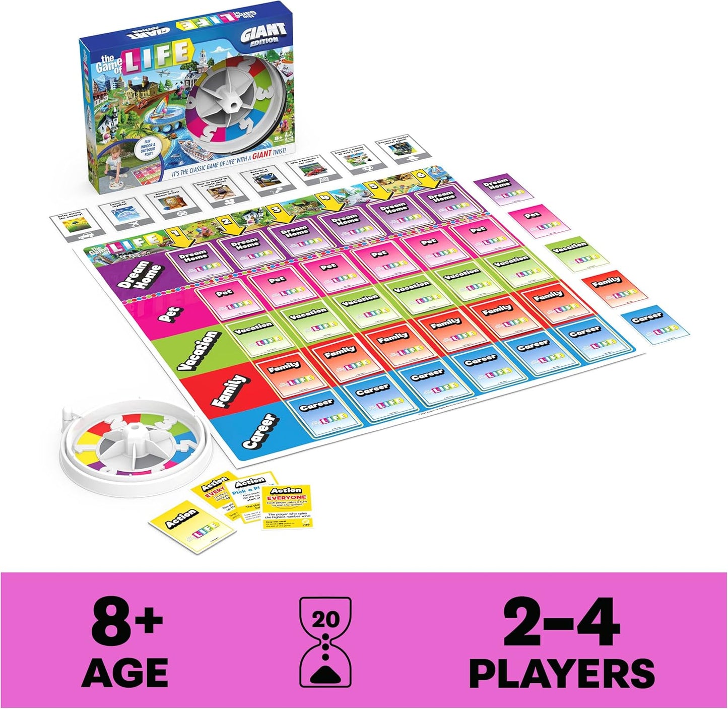 The Game of Life, Giant Edition Family Board Game Indoor/Outdoor Fun Game with Big Oversized Gameboard Cards Spinner, for Adults and Kids Ages 8 and up