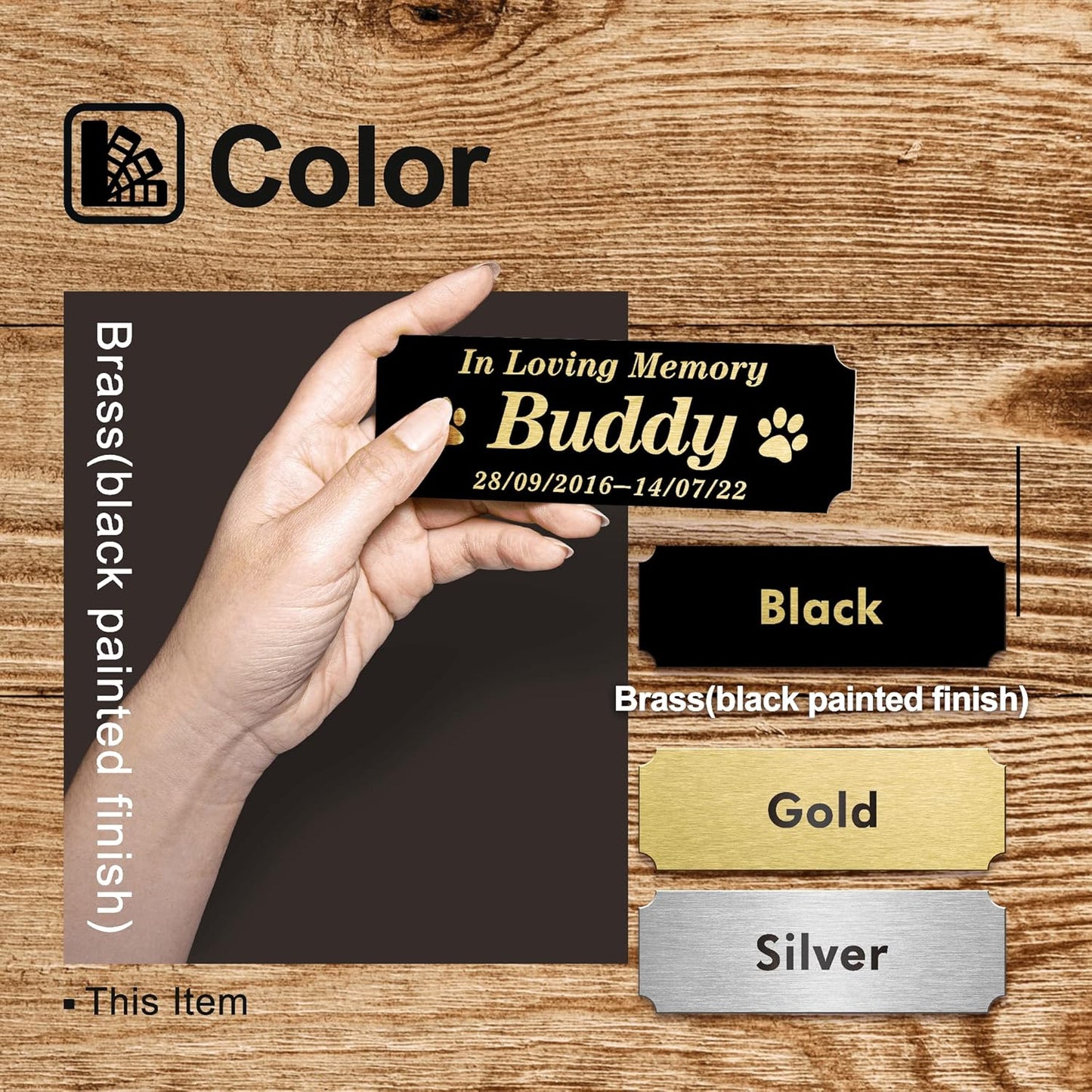 Personalized Name Plates, Black Engraved Plaque with Gold Text, Trophy Plates Engraved, Custom Name Plate with Adhesive Backing or Screws, 6" W x 2" H