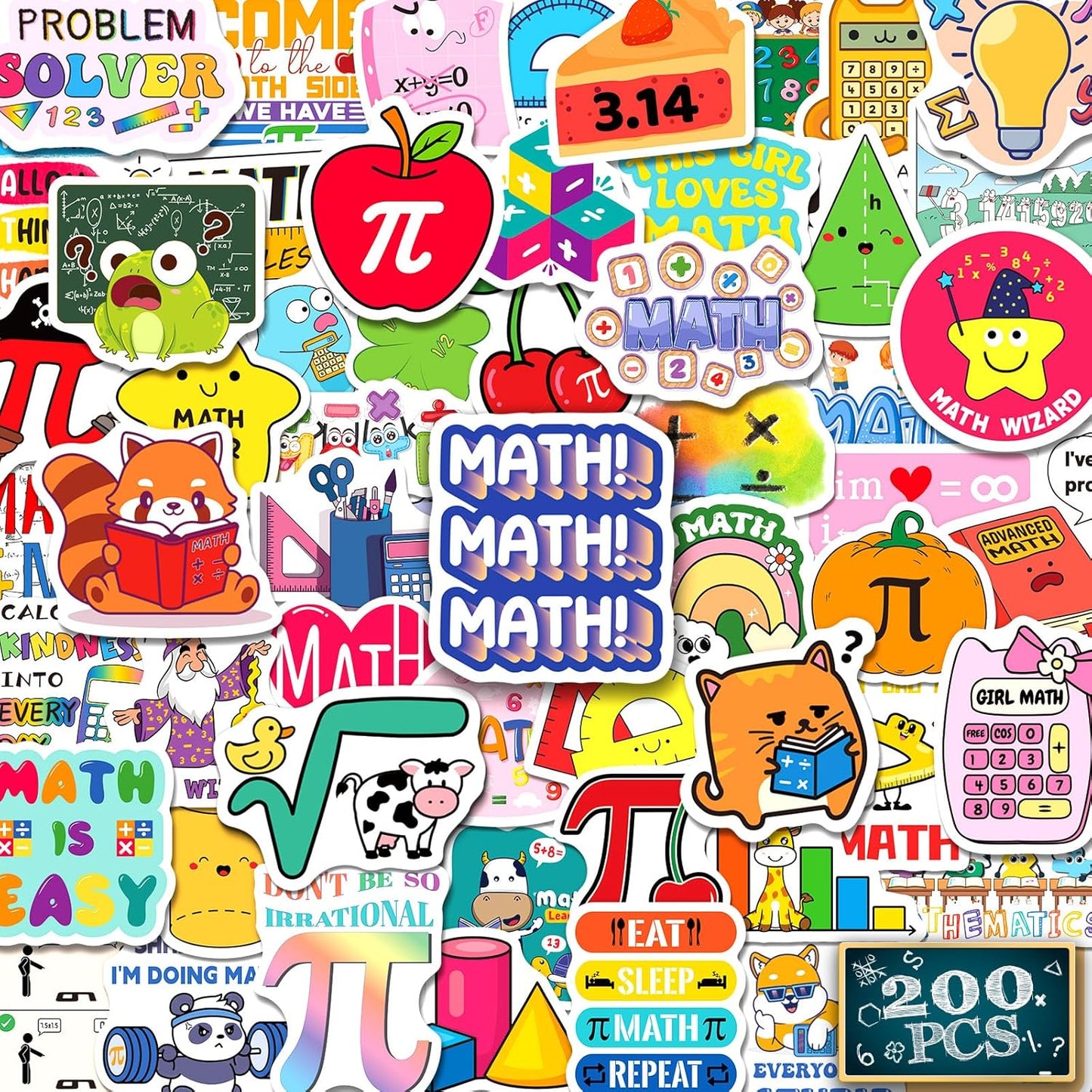 200 PCS Math Stickers for Kids Teens Students, Math Vinyl Stickers for Water Bottle Notebook Journal Laptop Classroom Decor Math Party Favors Teacher Must Haves