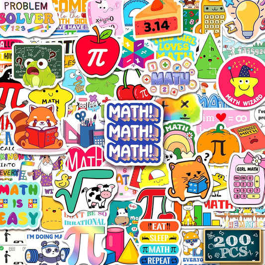 200 PCS Math Stickers for Kids Teens Students, Math Vinyl Stickers for Water Bottle Notebook Journal Laptop Classroom Decor Math Party Favors Teacher Must Haves