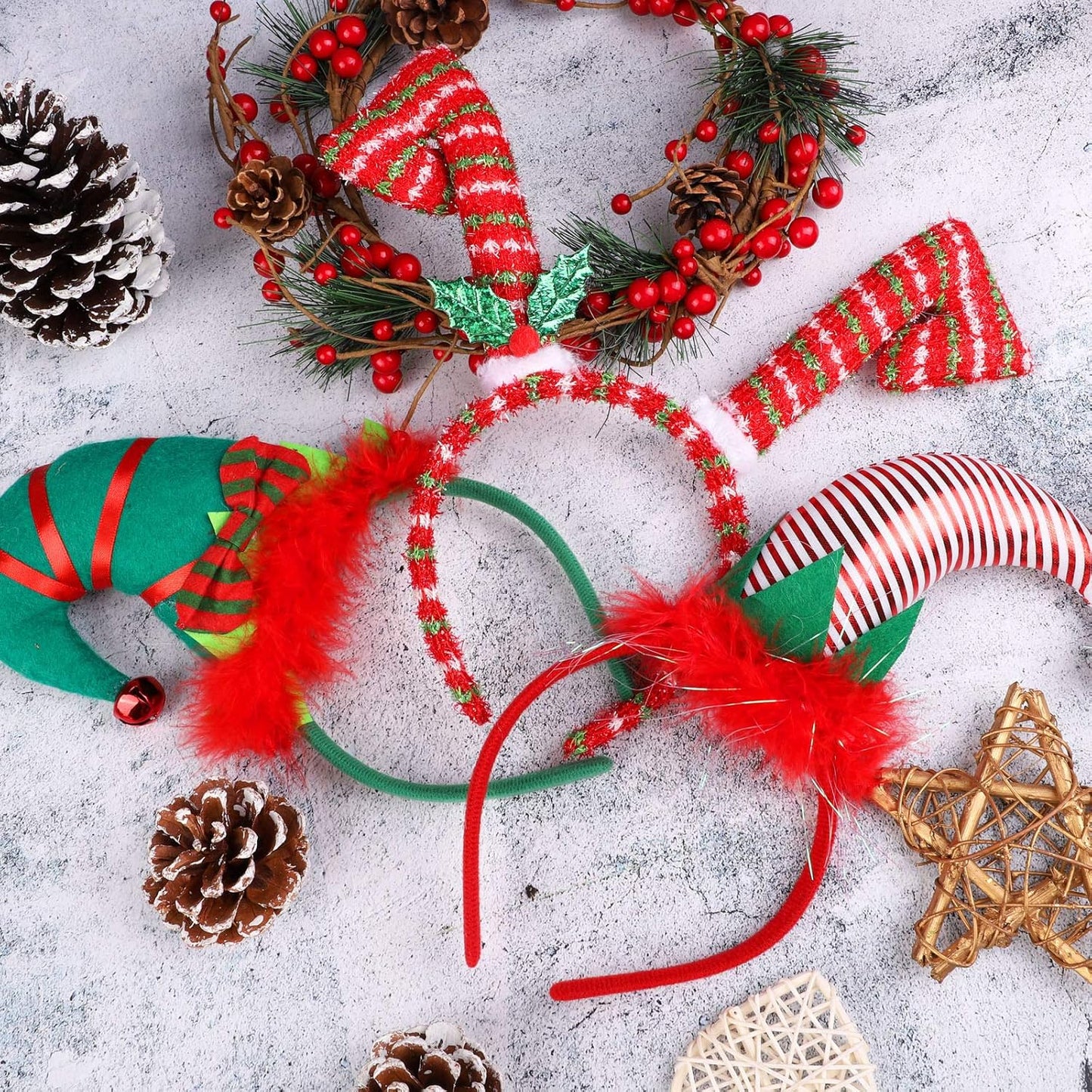 URATOT 9 Pack Creative Holiday Headbands Christmas Party Costume Headwear Elves Party Hats Reindeer Headbands for Christmas Accessory