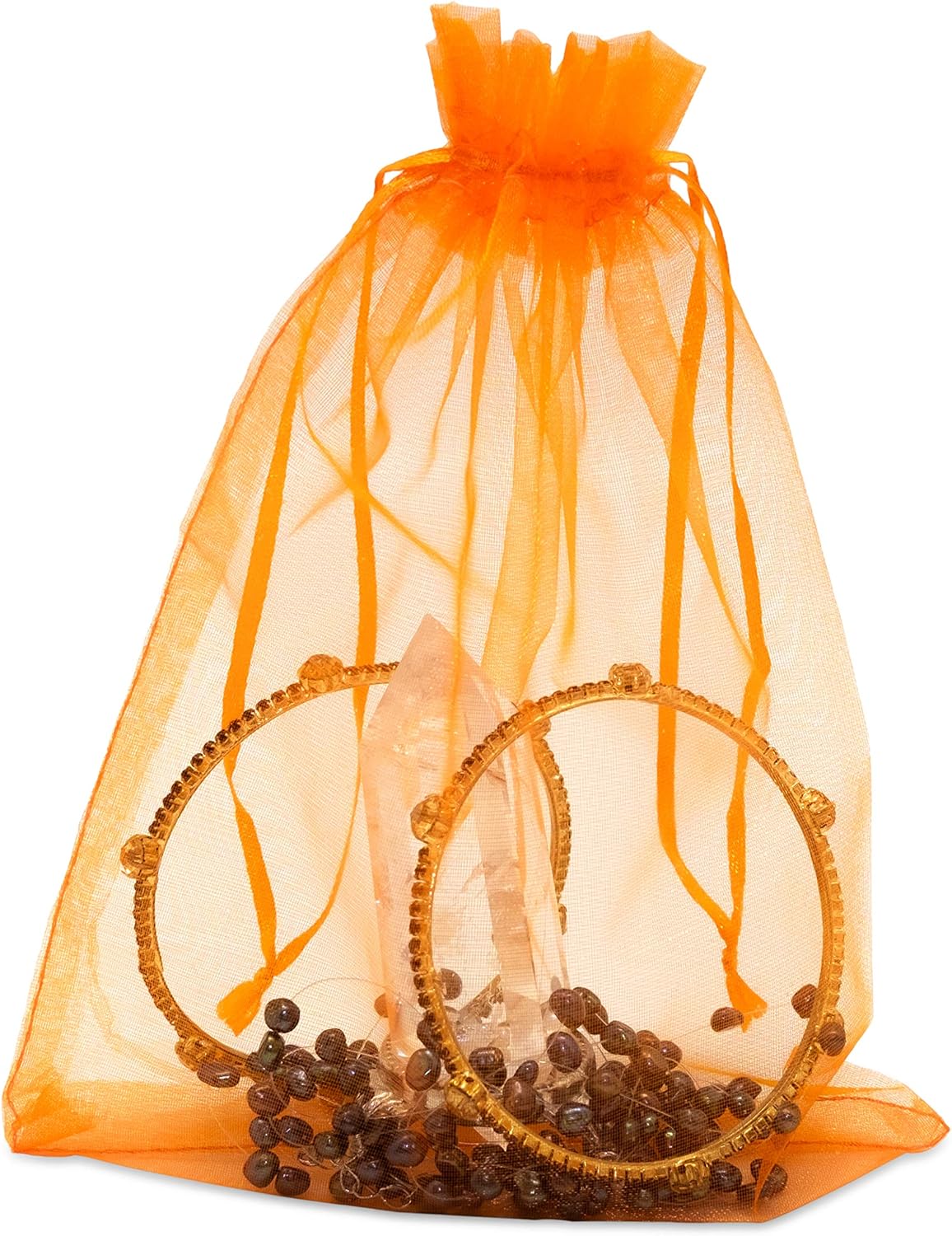 TheDisplayGuys 48-Pack 6x8 Orange Sheer Organza Gift Bags with Drawstring, Jewelry Candy Treat Wedding Party Favors Mesh Pouch