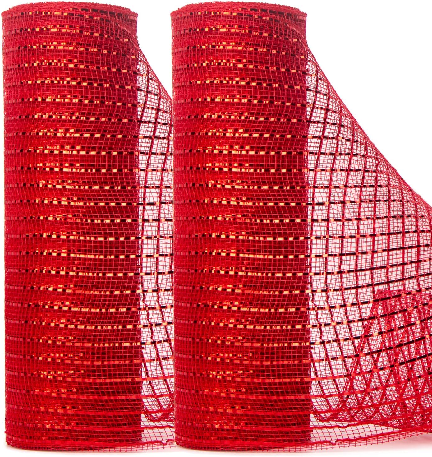 Ribbli 2 Rolls Red Mesh Ribbon,10 inch x 30 feet(10Yard) Each Roll,Metallic Red with Red Wide Foil,Use for Wreaths Swags,Valentine’s Day,Patriotic and Christmas Decoration