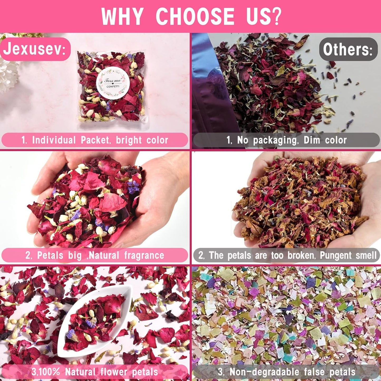 20 Pack Prefilled Confetti Packets,Biodegradable Flower Petals, Real Dried Flower Petals Individual Packing Rose Petals Wedding Send Off Ideas (Red Rose & Lavender & Lvory Jasmine Buds)