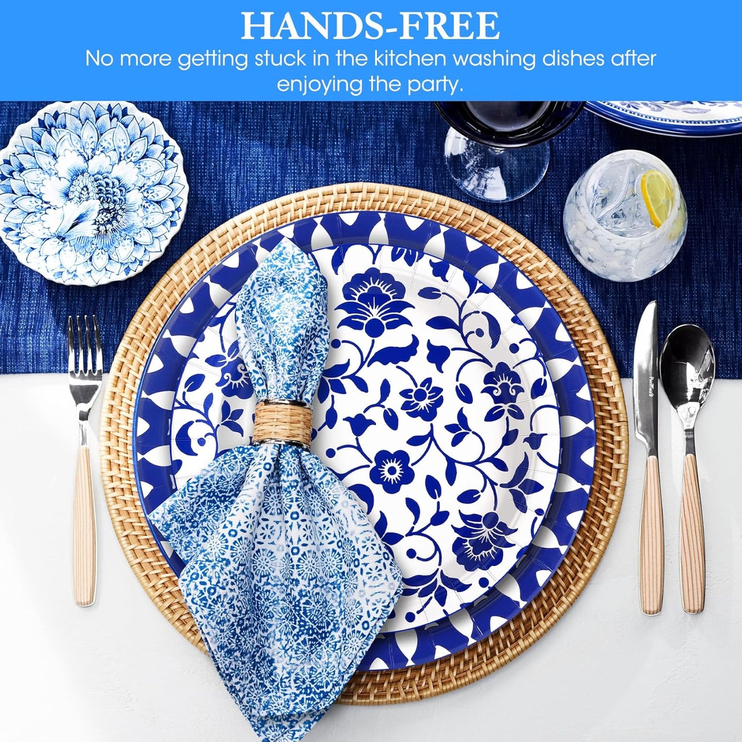 90 Pcs Paper Plates 10 Inch Bulk Thick Heavy Duty Disposable Plates Printed Blue and White Plate for Party, Wedding, Birthday, Tea, Picnic Barbecue, Everyday Use, Soak Proof, Cut Proof
